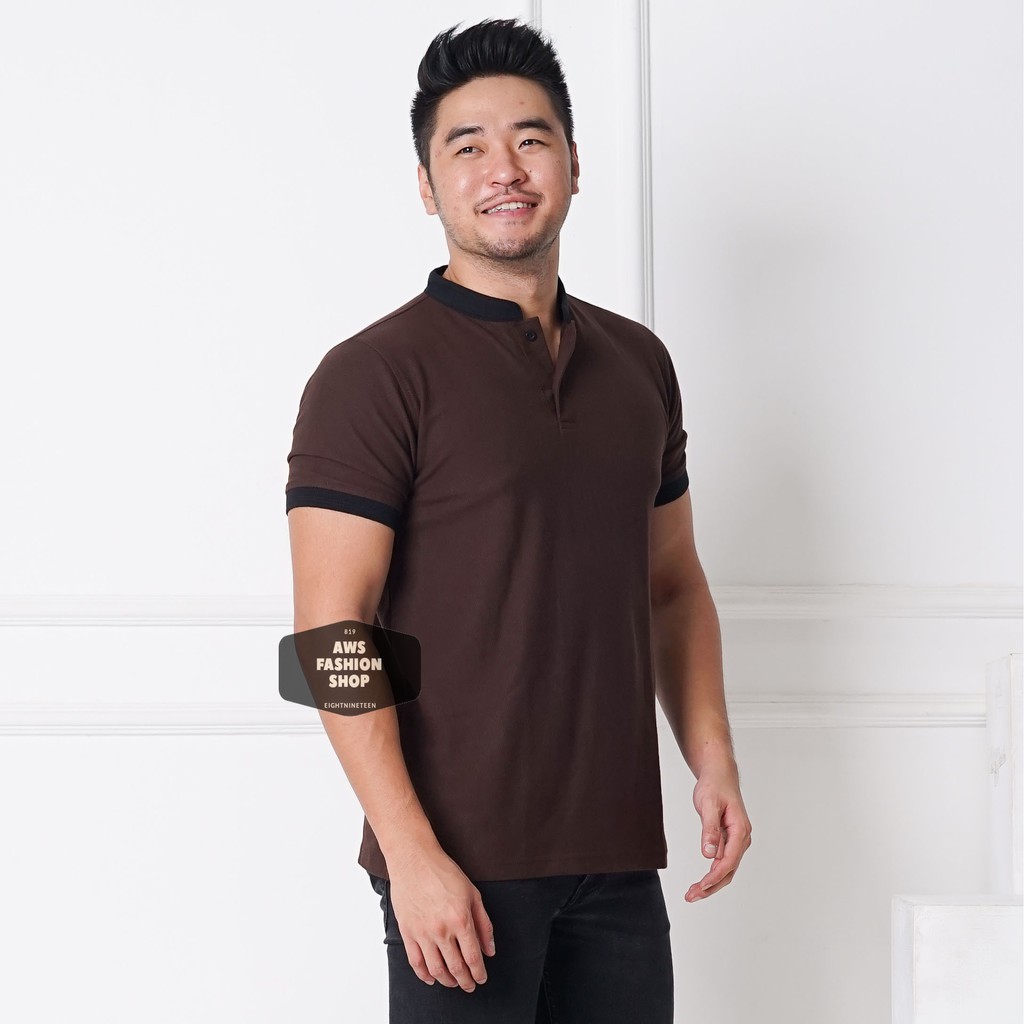 Kaos Polo Pria Polo Shirt Kerah Shanghai  Lengan Pendek Polos Coklat Tua BIG SIZE JUMBO XXL / 3XL