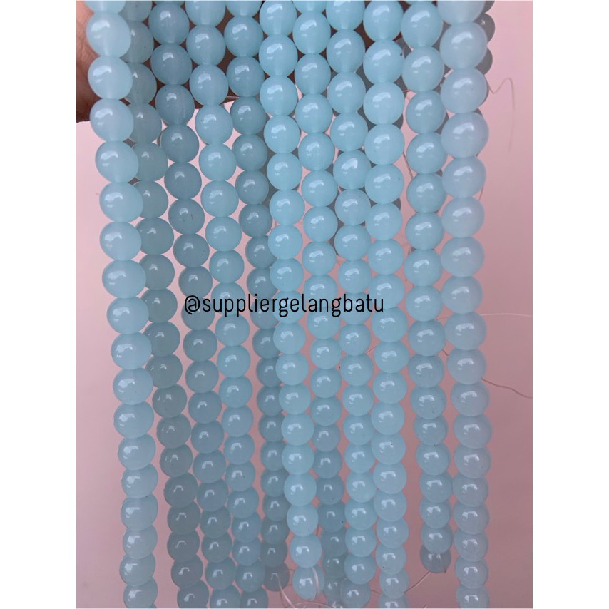 Bahan kalung Gelang clear blue cat eye TANPA JARONG 8mm mata kucing