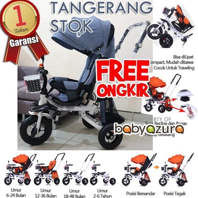 Sepeda Anak Stroller Jinming Roda Tiga Baring Putar Lipat Grey