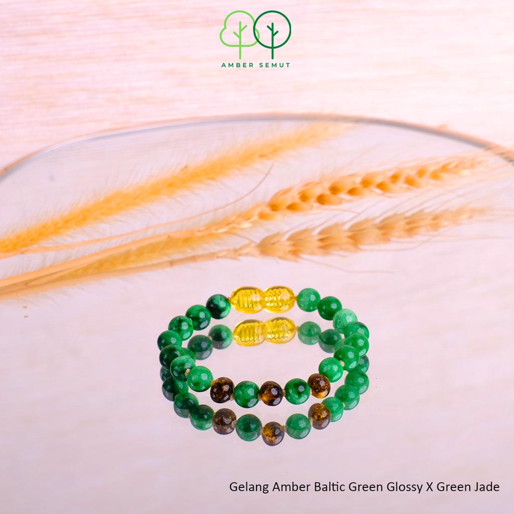 Kalung Amber Baltic Green Glossy X Green Jade by AMBER SEMUT