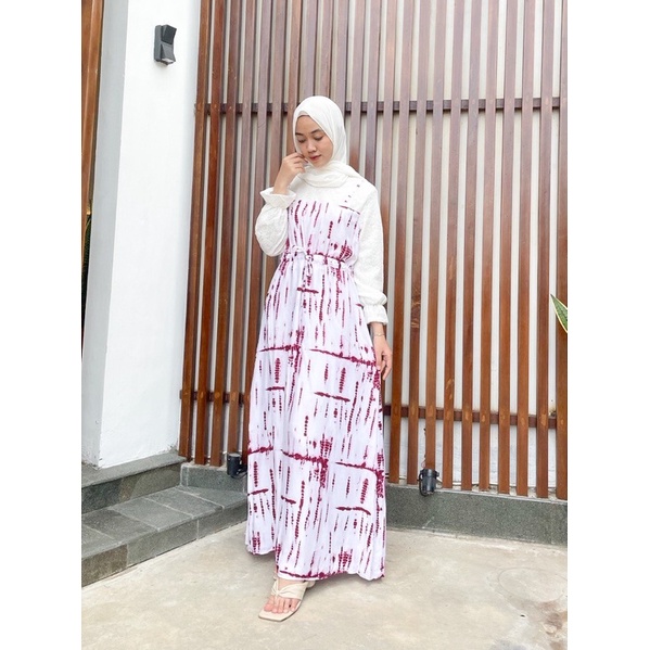 ATLEYA MAXI DRESS (Gamis lebaran Ld 102 pjg 135) - Maxi Rayon Tie Dye Combi Brukat