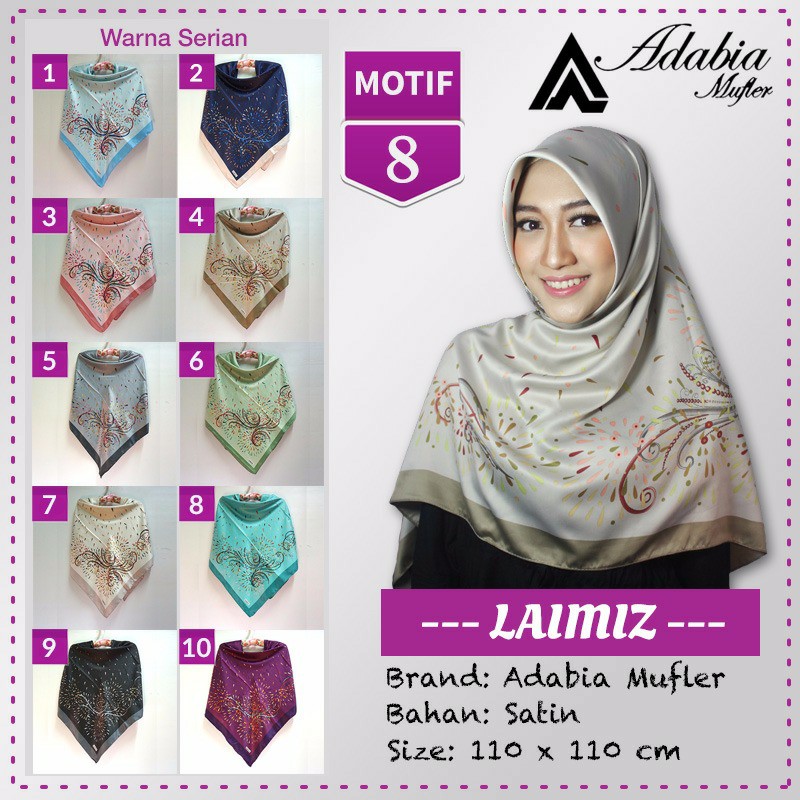 Jilbab Segiempat Satin Lamiz Laimiz motif 8 By Adabia Hijab Scarf