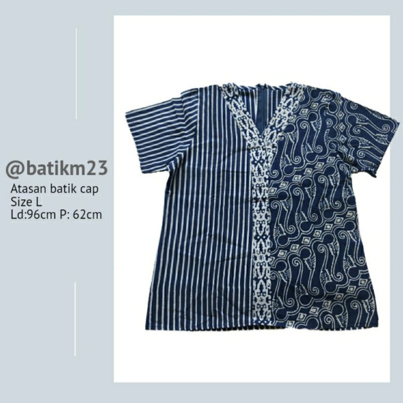 atasan batik cap biru dongker