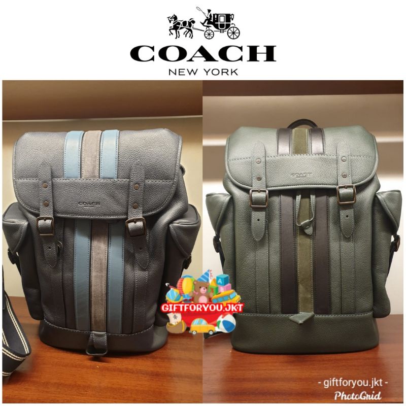 Coach Hitch Backpack Varsity Stripe Tas Ransel Pria Bag Punggung Branded Premium Collection Koleksi 
