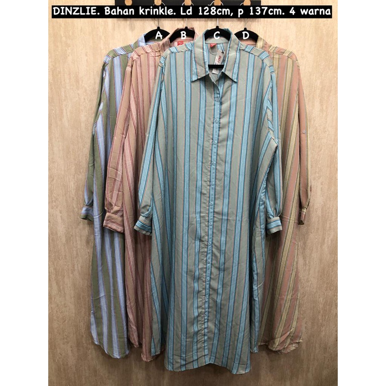 DINZLIE LONGDRESS LONG TUNIK TUNIC BAHAN KRINKLE MOTIF SALUR UKURAN JUMBO LD 128CM