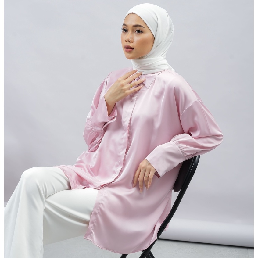 KEMEJA SILK SATIN NIA DAILY OFFICE LONG SHIRT PREMIUM B508 CO