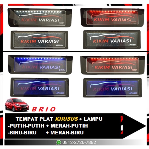 TEMPAT PLAT KHUSUS BRIO + LAMPU (BIRU &amp; PUTIH)