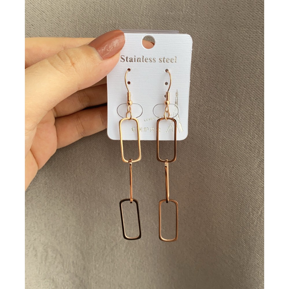 SALE Anting Gantung Titanium Rose Gold Asli Wanita Fashion Anti Karat Murah AA016 elegant pesta