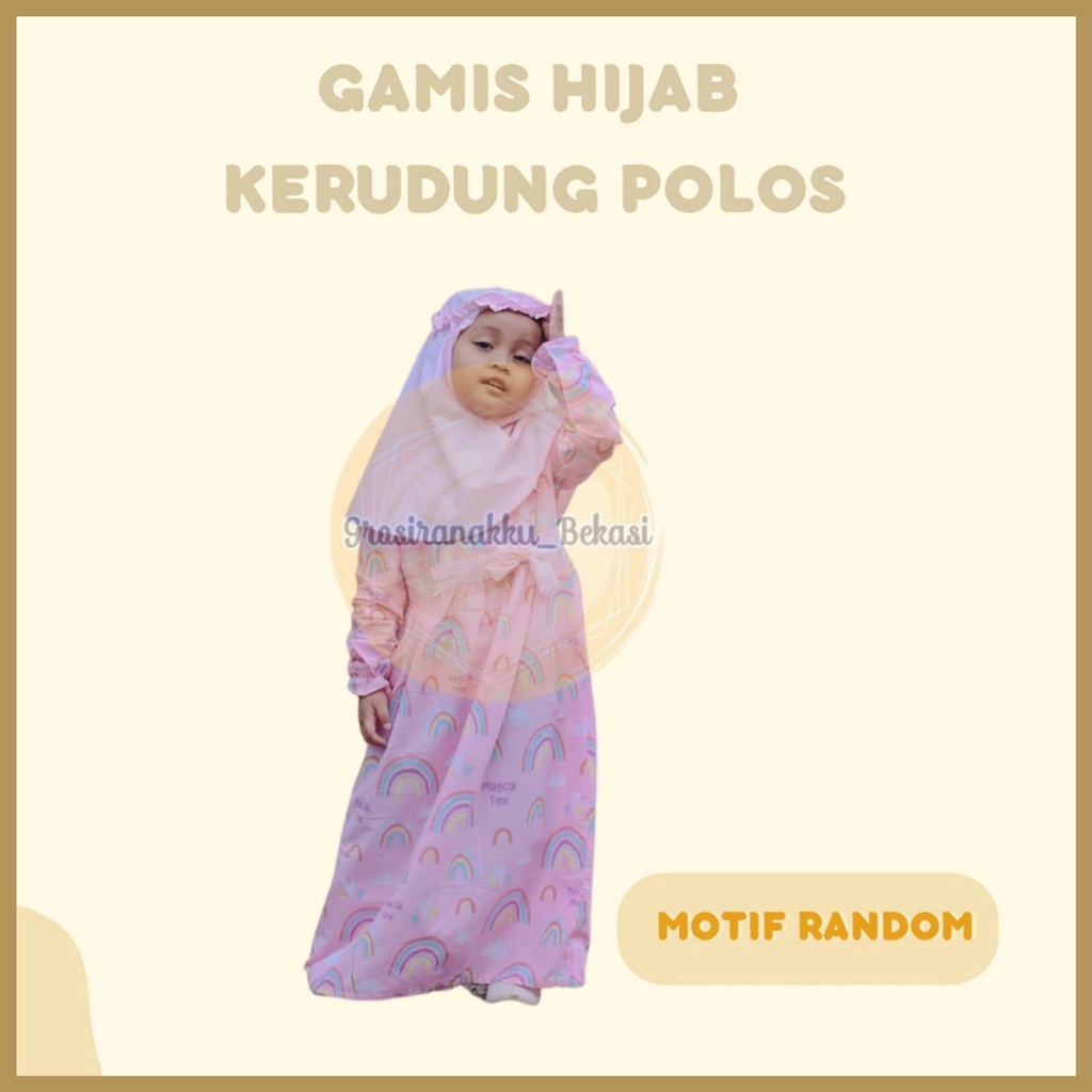 Gamis Katun Anak Hijab Kerudung Polos Size 1-6Th