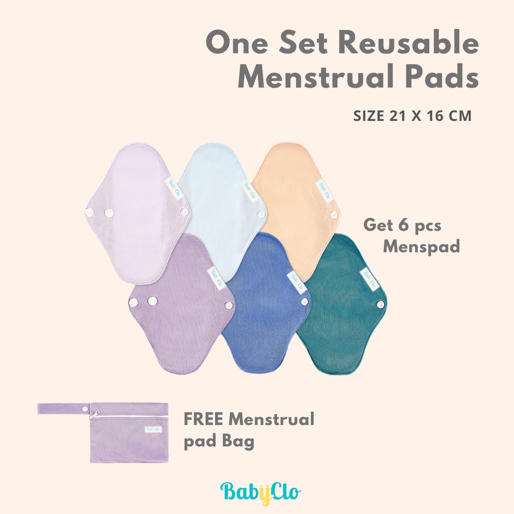 MENSTRUAL PAD SOLID 1 SET ISI 6PCS BABYCLO SIZE 21 X 16 CM PEMBALUT KAIN MENSPAD