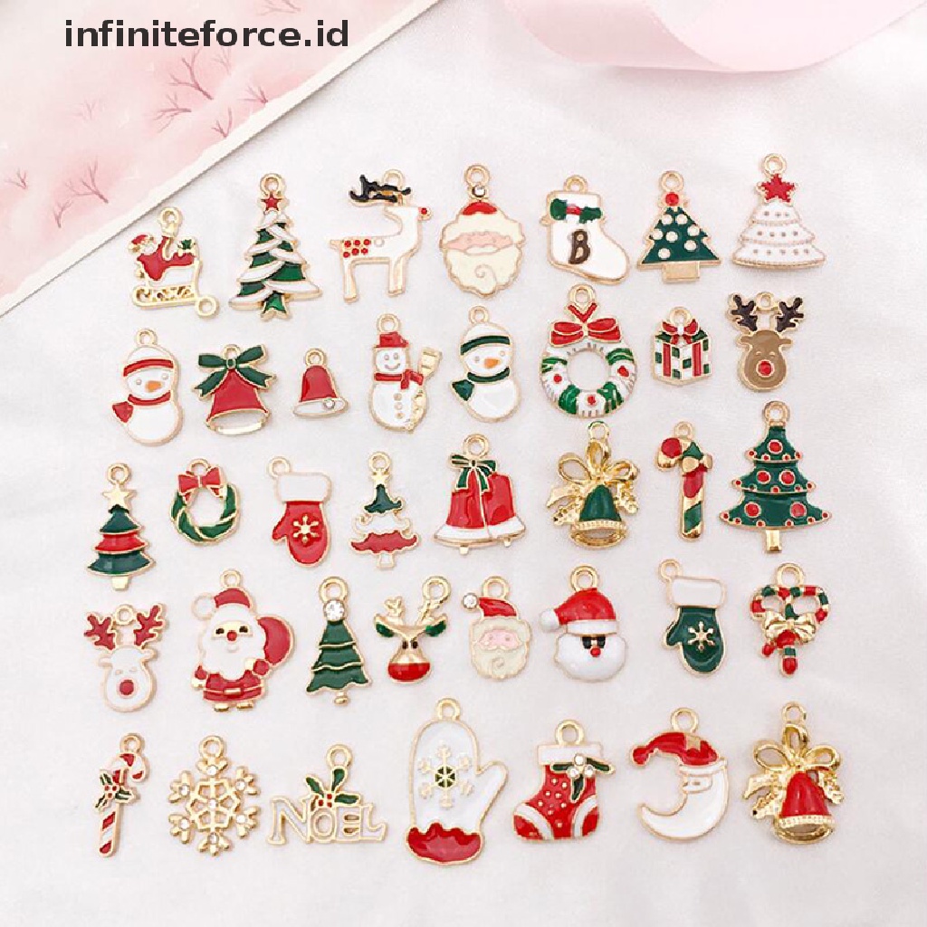 38pcs / set Liontin Enamel Desain Natal Untuk Membuat Perhiasan