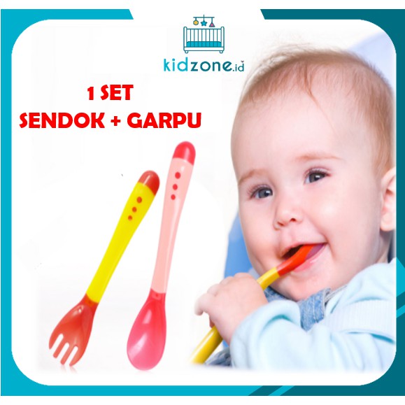 Set Alat Makan Sendok+Garpu Bayi Bahan Silikon Lembut