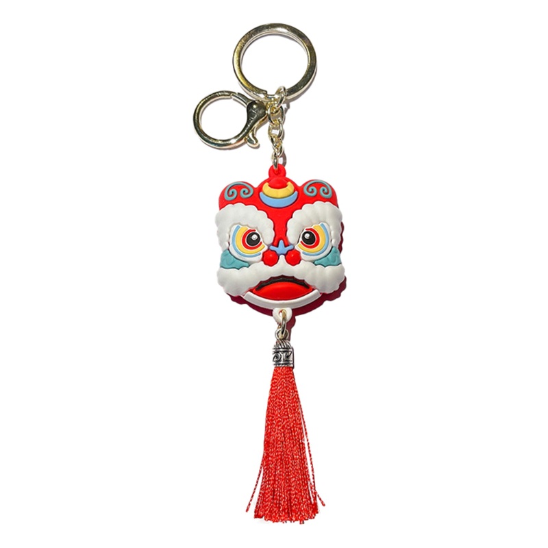 Mary Chinese Lion Keychain Dance Lion Keyring Dengan Rumbai Good Luck Charm Pendant