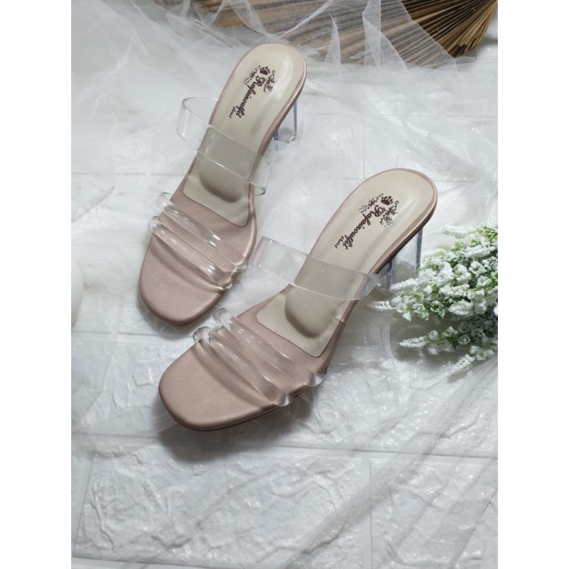 sepatu Yasmin rosegold 7cm kaca