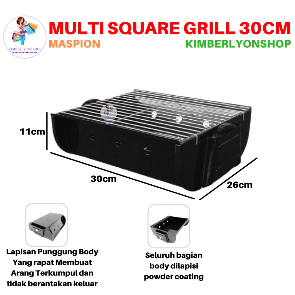 Alat Bakar BBQ Panggangan Portable Multi Square Grill 30 cm Maspion