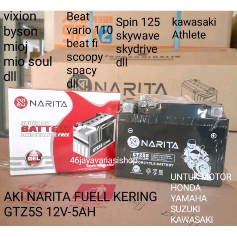 Aki kering naritaGTZ5S 12v-5AH isi nano gell motor beat Vario scopy Byson dll