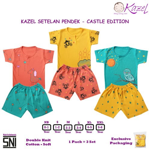 [Size NB - XXL] Kazel Setelan Pendek Girl Castle Edition Isi 3 Pcs
