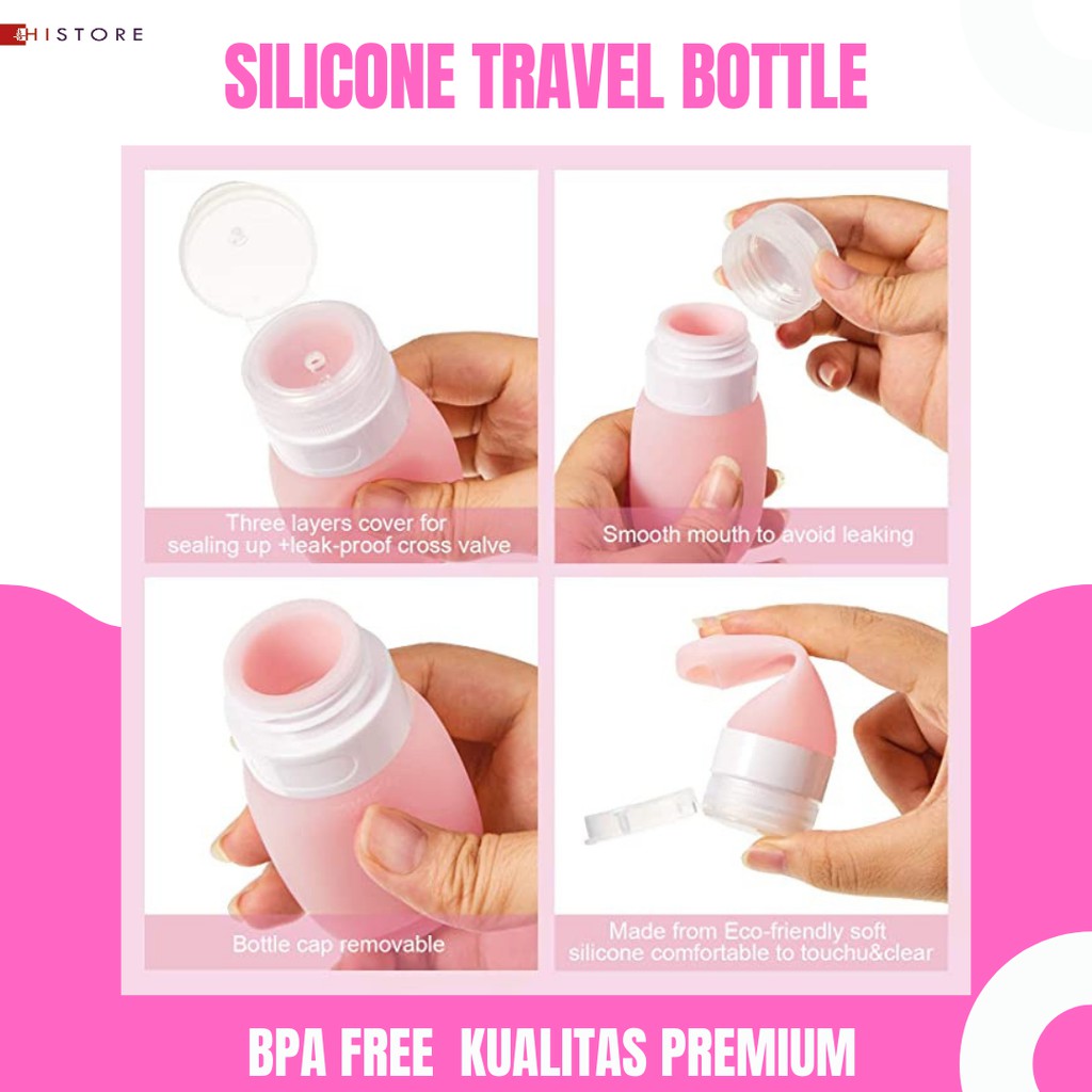 [HI] 40/60/90 ml Botol Kosong Mini Portable Bahan Silikon untuk Lotion Shampoo Kosmetik BPAFREE