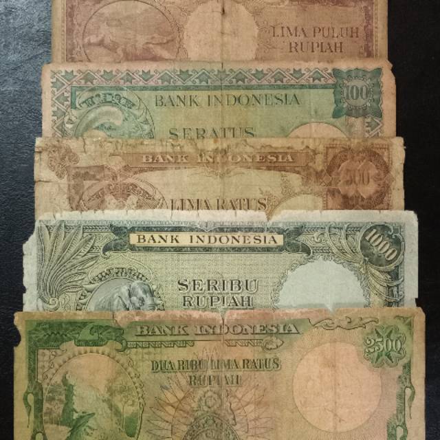 Uang kuno Indonesia seri hewan set 5-2500 rupiah tahun 1957