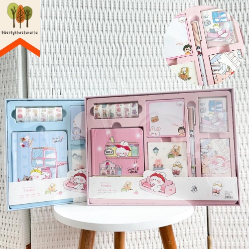 

Paket Jurnal 7 in 1 Karakter Kelinci Bunny Pink Biru Free Box Include Solatip Buku Mini Kertas Bintang Sticky Notes Sticker Sheet Pulpen Fancy Stuff Best Gift Present For Birthday Event Souvenir Alat Tulis Kantor Sekolah Grosir Kado Ulang Tahun READY COD