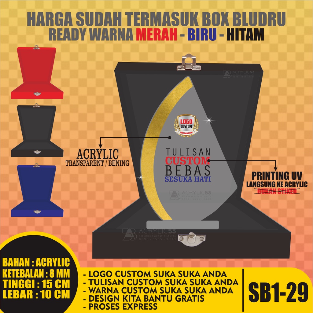 PLAKAT, PLAKAT AKRILIK, PLAKAT ACRYLIC, PLAKAT CUSTOM, VANDEL, PIAGAM PENGHARGAAN 15X10 + BOX SN49