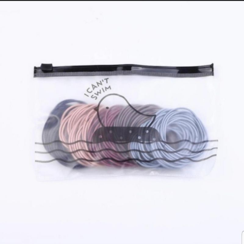 Ikat Rambut Korea isi 100pcs Free Pouch - Karet Gelang Iket Rambut Polos Isi 100