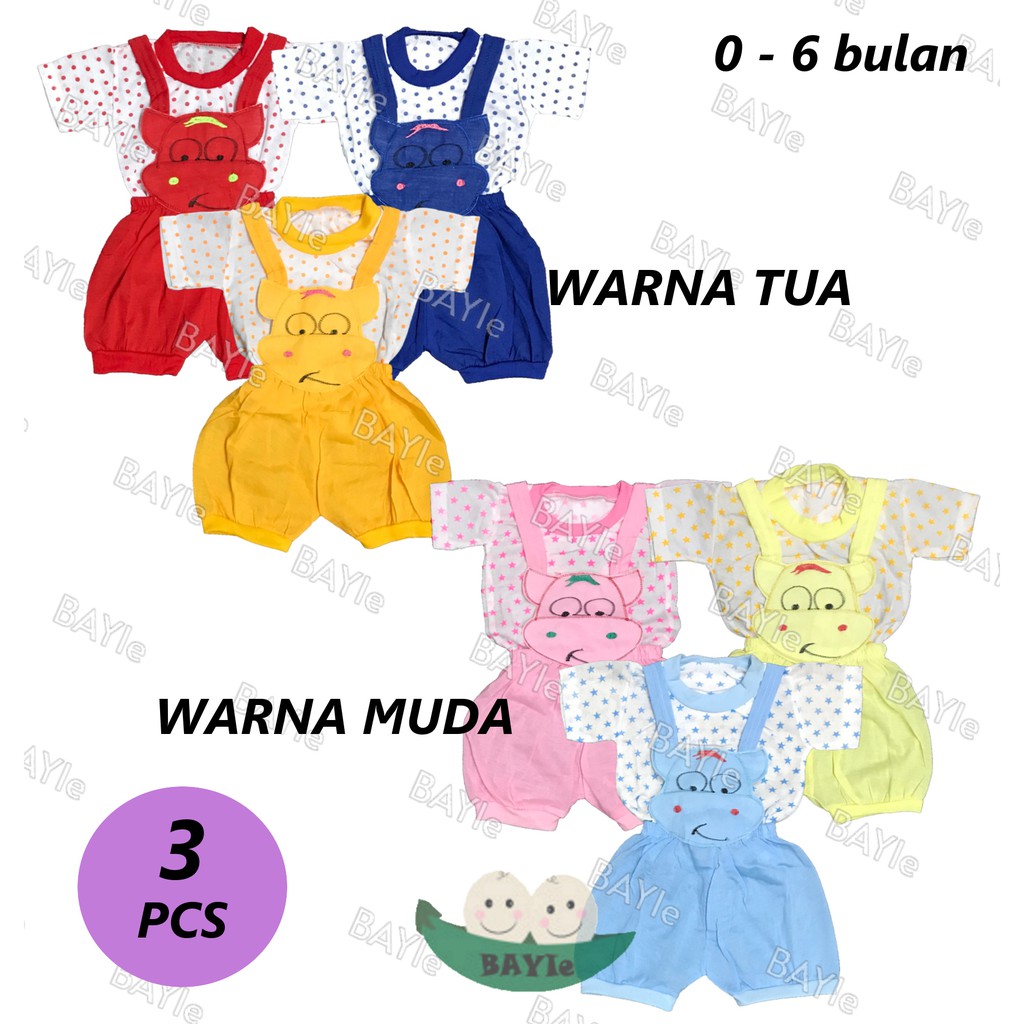 BAYIe -  3 PCS Baju Bayi/Anak Model Jumper/Romper/Hansop/Kodok motif COW SJ 0-6 bulan