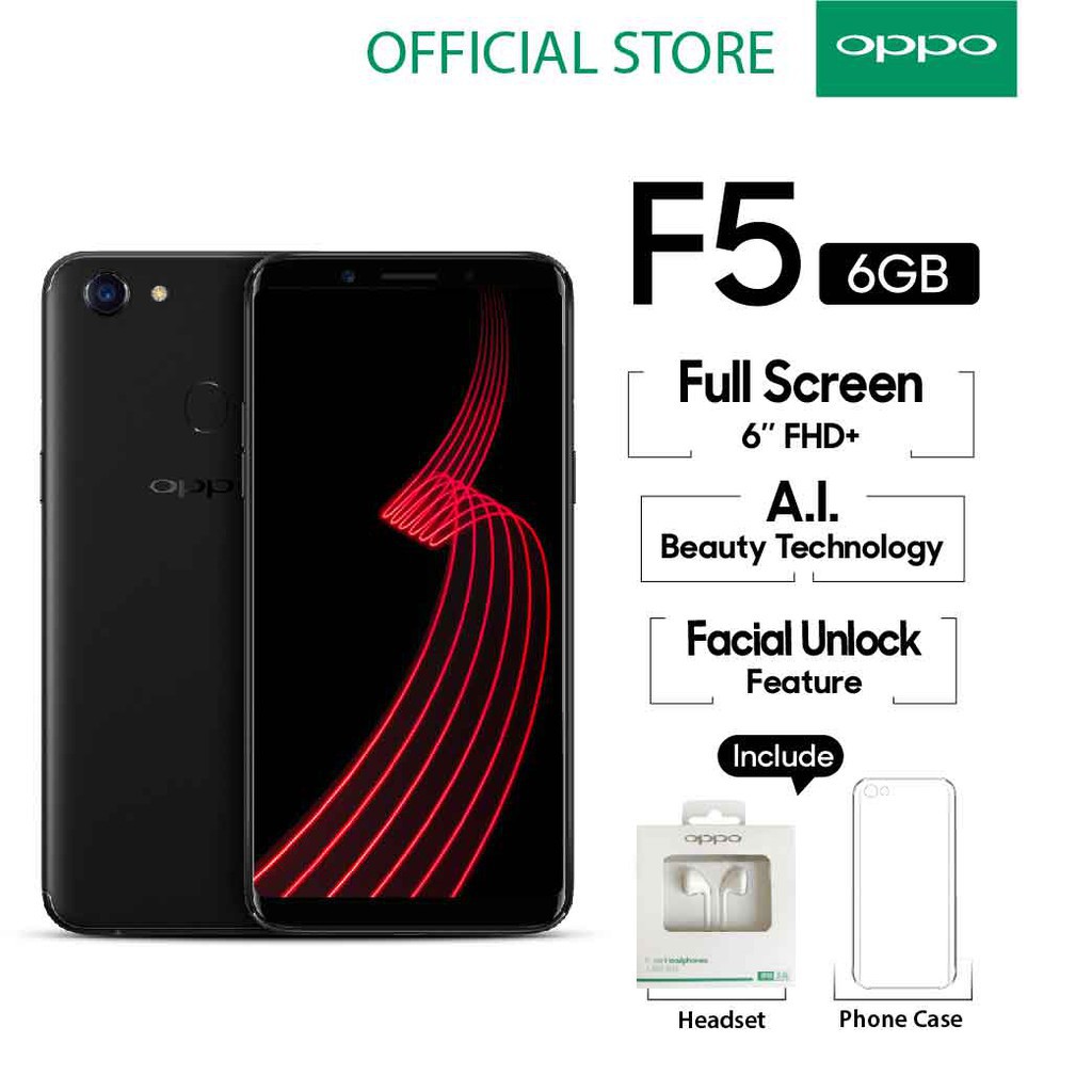 Oppo F5 Smartphone 20Mp Ai Beauty 6Gb/64Gb Black \u00e2\u0080\u0093 (Cicil Tanpa Kartu Kredit, Garansi Resmi Oppo)