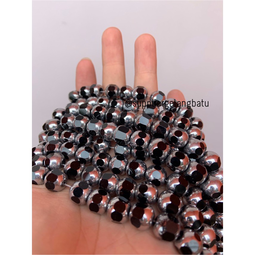 kristal BINGKAI SILVER 10mm hitam black onyx spacer manik pembatas