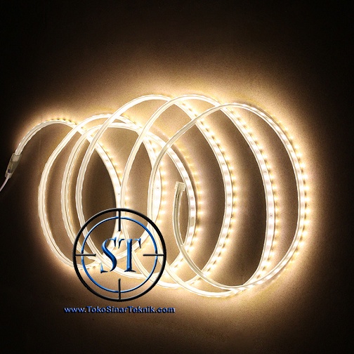 Lampu Led Strip Selang WARM WHITE SMD 5050 Panjang 1-5 Meter In Ac 220V Warna Kekuningan Cocok Indoor - Outdoor Lampu Hias Taman Plafon Rumah Waterproof