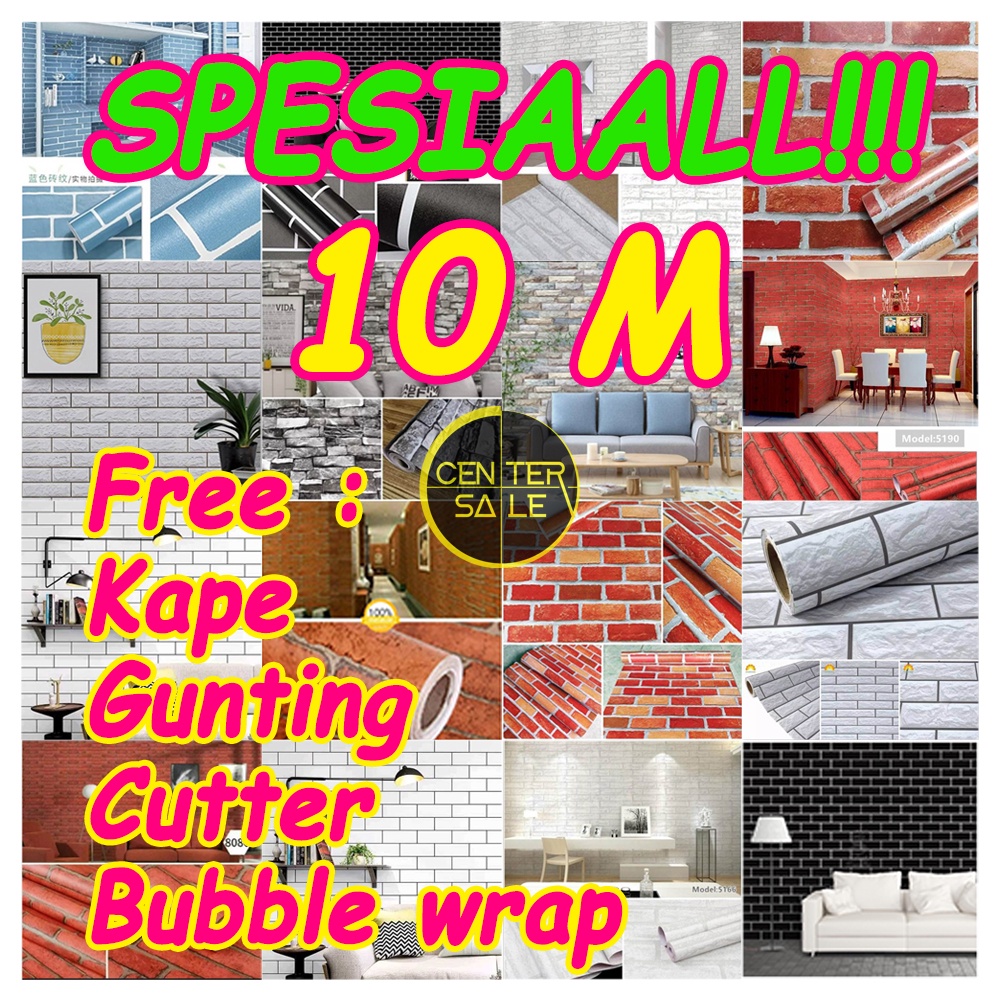 10M Center_Sale Motif Bata / Walpaper Sticker Dinding kamar Anti Air Murah Dan Terbaik