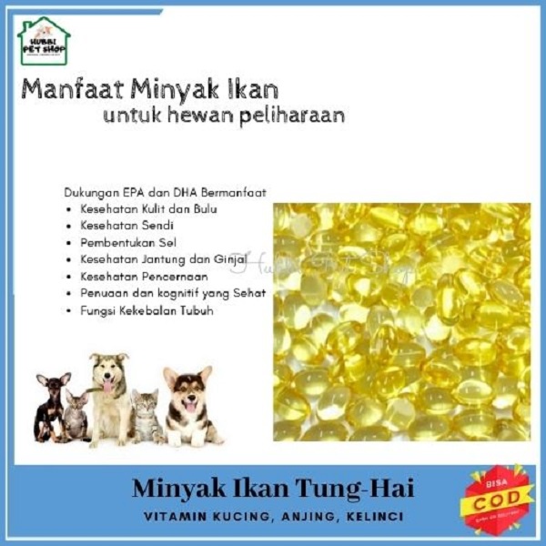 Fish Liver Oil Vitamin Minyak Ikan 100 butir untuk Anjing Kucing / Vitamin Bulu Kucing Anjing - Vitamin Kucing