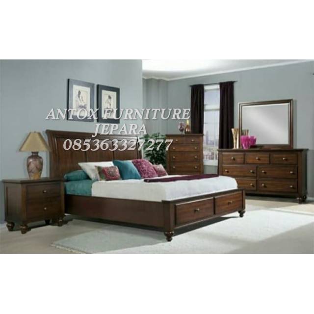 Kamar set minimalis kayu jati tempat tidur minimalis laci