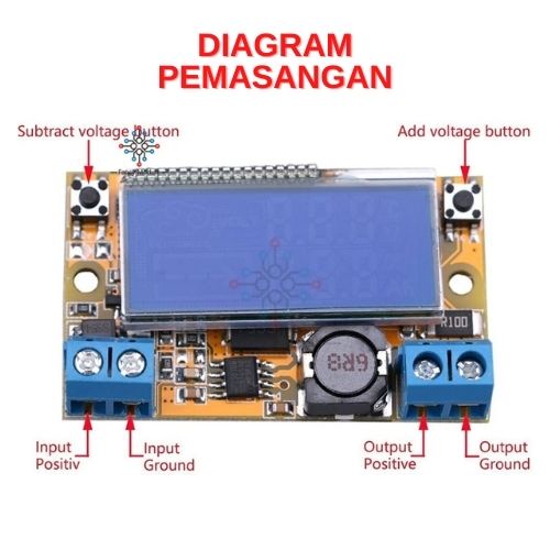 DC Step Down 3A Voltage Regulator Layar LCD Display dengan Casing Akrilik