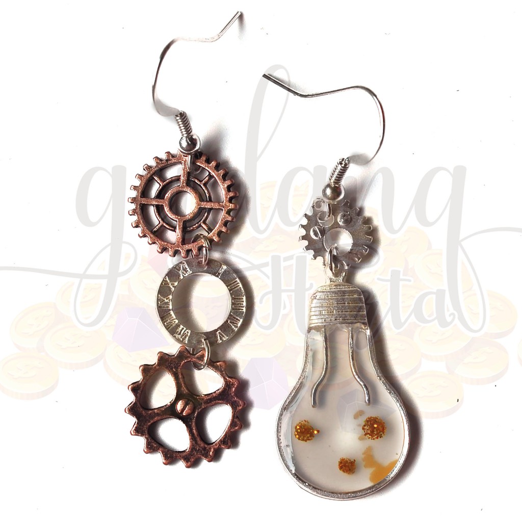 Anting Asimetris Bulb and Gear Bola Lampu Unik GH 203340