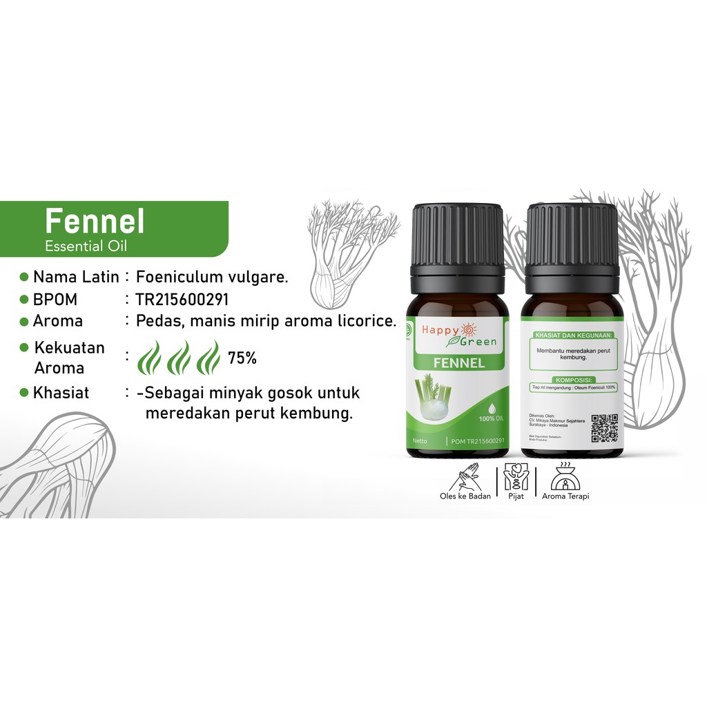 BPOM Happy Green Fennel Essential Oil - Minyak Atsiri Adas 100% Murni Pure Garansi Uang Kembali !