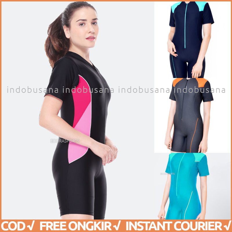 EDORA Baju Renang Wanita Jumpsuit Slimfit Lengan Pendek DV DW ORIGINAL