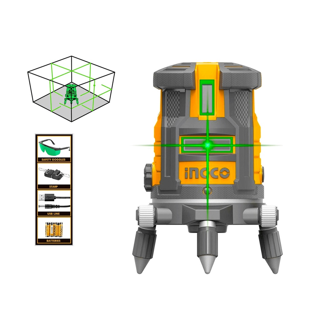 METERAN 5 GARIS LASER HIJAU DIGITAL LASER LEVELER LINE LEVEL CROSS 30 METER INGCO - HLL305205