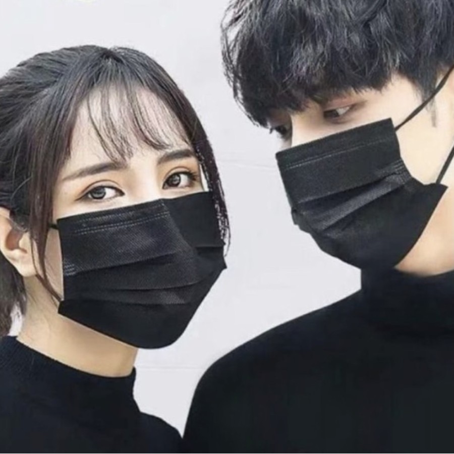 Masker Hitam 3 ply Earloop isi 5 Pcs Medis Masker Bedah 3ply - HITAM
