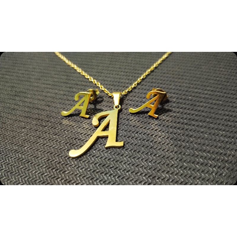 Kalung Liontin Plus Anting Inisial Huruf A Kalung Dan Anting Titanium Gold Anti Karat Anti Luntur