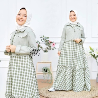 Dress Set Anak Remaja Kotak Muslimah Terbaru 2022 Model Kekinian Trendy Gamis Outer Pesta Kondangan 