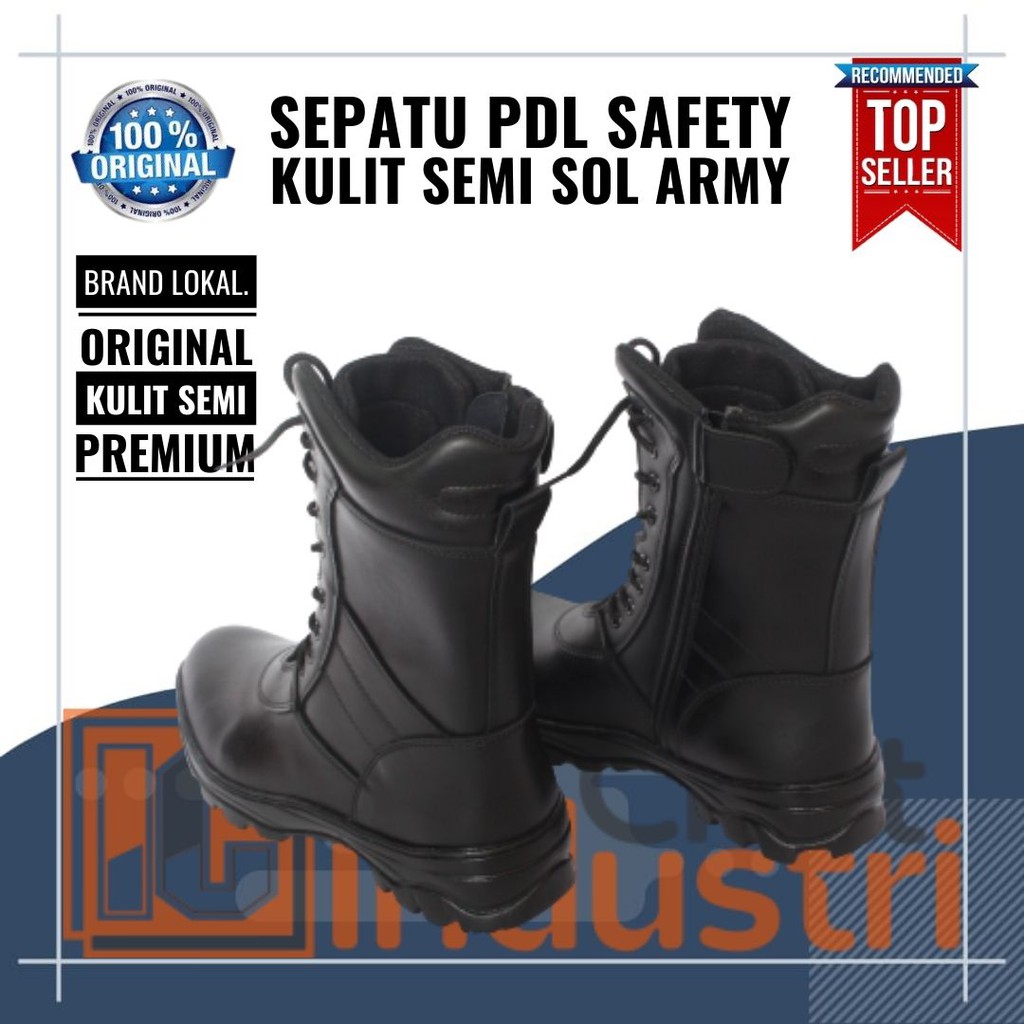 Sepatu PDL Safety Kulit Asli Ujung Besi Sepatu PDL TNI AD Polri Satpam Hitam Pria