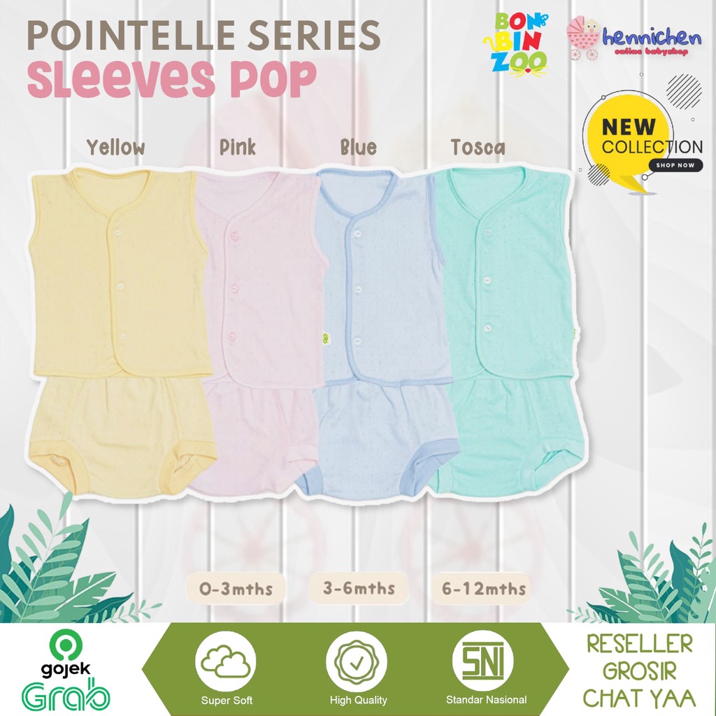 BONBINZOO SETELAN KUTUNG POP POINTELLE BAJU ANAK KANCING DEPAN 0-12 BULAN