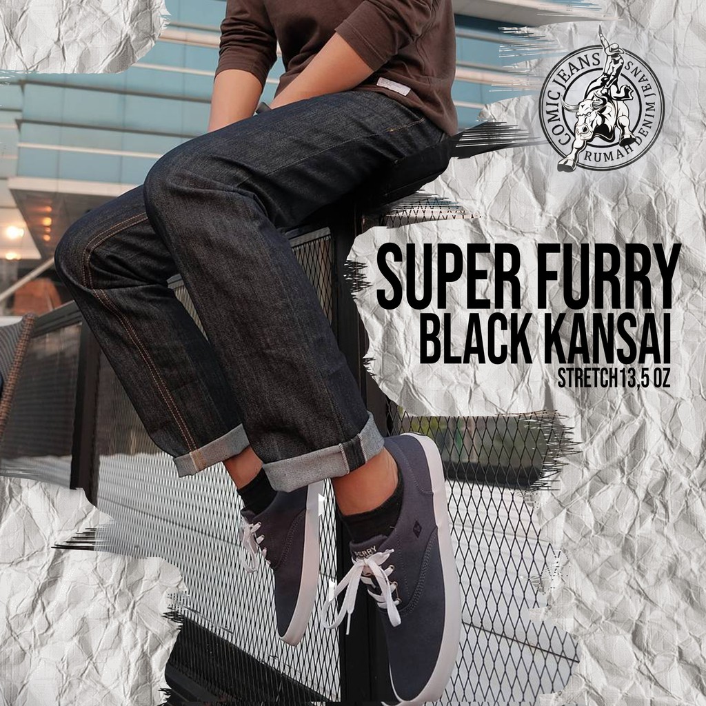 Comic Jeans -Super Furry Black Kansai 13oz Stretch Accen selevdge