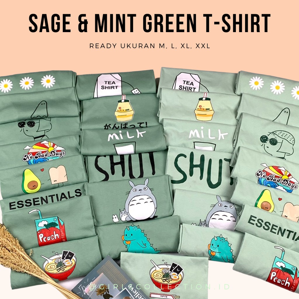 SAGE GREEN TSHIRT | BAJU KAOS HIJAU TUMBLR TEE MINT OVERSIZE DISNEY DINO TOTORO BASIC BERSHKA