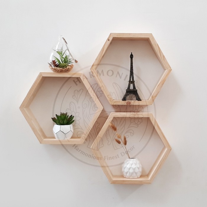 Harmonia Dekorasi Dinding Rak Kayu Hexagonal