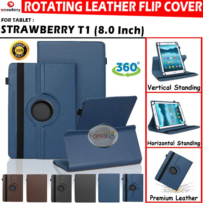 Strawberry T1 T 1 Tablet Tab 8 8" 8.0 Inch Rotate Flip Book Cover Case Casing Sarung Kesing Flipcase
