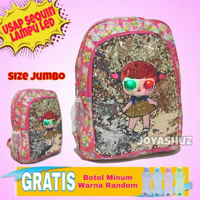 TAS ANAK PEREMPUAN KARAKTER LOL LED Usap Sequin Payet / Tas Usap Berubah Gambar / Tas Bling Bling