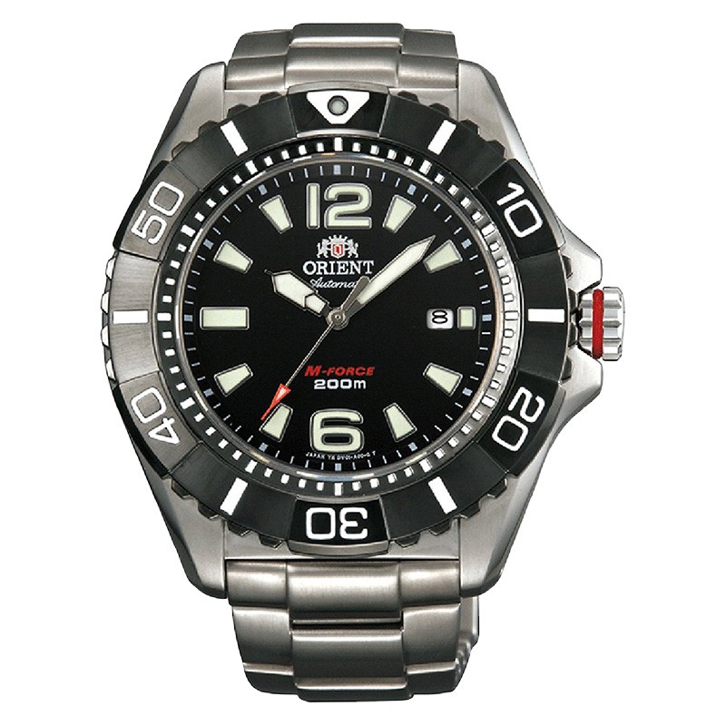 Jam Tangan Pria Orient M-Force SDV01001B Automatic Black Dial Titanium Bracelet