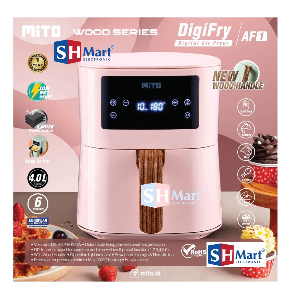 AIR FRYER MITO DIGITAL WOOD SERIES 4 LITER AF-1 / AF1 PENGGORENGAN TANPA MINYAK GARANSI RESMI ( MEDAN )